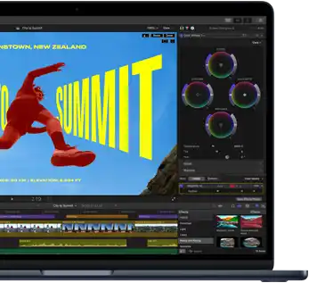 MacBook Air Display, Teilansicht, zeigt Videoschnitt, um die Fähigkeiten des M5 Chip zu veranschaulichen