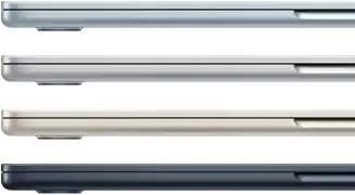 Seitenansicht von vier MacBook Air Laptops in vier verschiedenen Farben