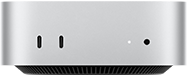 Mac mini, Vorderansicht, Gehäuse in Silber, zwei USB‑C Anschlüsse, Ein‑/Ausschalter, Statusanzeige, Lüftungsgitter unten