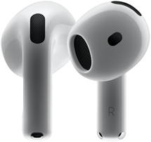 AirPods 4 Hardware mit der Vorder- und Rückansicht im neuen Design