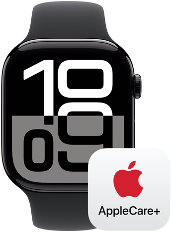 Apple Watch Series 10 neben einem AppleCare+ Logo, das für den AppleCare+ Schutz steht