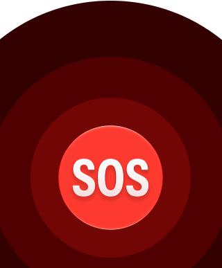 Notruf SOS Symbol, eingelassene rote Kreise mit einem weißen SOS in der Mitte